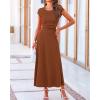 imageBTFBM Women Two Piece Skirt Set Summer 2025 Casual Vacation Crew Neck Short Sleeve Cropped Top Elastic Waist Midi SkirtsDark Brown