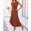 imageBTFBM Women Two Piece Skirt Set Summer 2025 Casual Vacation Crew Neck Short Sleeve Cropped Top Elastic Waist Midi SkirtsDark Brown
