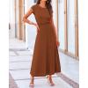 imageBTFBM Women Two Piece Skirt Set Summer 2025 Casual Vacation Crew Neck Short Sleeve Cropped Top Elastic Waist Midi SkirtsDark Brown