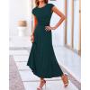 imageBTFBM Women Two Piece Skirt Set Summer 2025 Casual Vacation Crew Neck Short Sleeve Cropped Top Elastic Waist Midi SkirtsDark Green