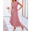imageBTFBM Women Two Piece Skirt Set Summer 2025 Casual Vacation Crew Neck Short Sleeve Cropped Top Elastic Waist Midi SkirtsDusty Pink