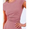 imageBTFBM Women Two Piece Skirt Set Summer 2025 Casual Vacation Crew Neck Short Sleeve Cropped Top Elastic Waist Midi SkirtsDusty Pink