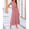 imageBTFBM Women Two Piece Skirt Set Summer 2025 Casual Vacation Crew Neck Short Sleeve Cropped Top Elastic Waist Midi SkirtsDusty Pink