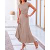 imageBTFBM Women Two Piece Skirt Set Summer 2025 Casual Vacation Crew Neck Short Sleeve Cropped Top Elastic Waist Midi SkirtsKhaki