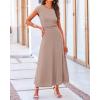 imageBTFBM Women Two Piece Skirt Set Summer 2025 Casual Vacation Crew Neck Short Sleeve Cropped Top Elastic Waist Midi SkirtsKhaki