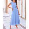 imageBTFBM Women Two Piece Skirt Set Summer 2025 Casual Vacation Crew Neck Short Sleeve Cropped Top Elastic Waist Midi SkirtsLight Blue