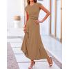 imageBTFBM Women Two Piece Skirt Set Summer 2025 Casual Vacation Crew Neck Short Sleeve Cropped Top Elastic Waist Midi SkirtsLight Brown