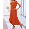 imageBTFBM Women Two Piece Skirt Set Summer 2025 Casual Vacation Crew Neck Short Sleeve Cropped Top Elastic Waist Midi SkirtsOrange