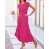 imageBTFBM Women Two Piece Skirt Set Summer 2025 Casual Vacation Crew Neck Short Sleeve Cropped Top Elastic Waist Midi SkirtsRose Red