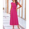 imageBTFBM Women Two Piece Skirt Set Summer 2025 Casual Vacation Crew Neck Short Sleeve Cropped Top Elastic Waist Midi SkirtsRose Red