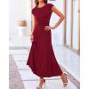 imageBTFBM Women Two Piece Skirt Set Summer 2025 Casual Vacation Crew Neck Short Sleeve Cropped Top Elastic Waist Midi SkirtsWine Red