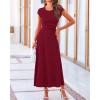 imageBTFBM Women Two Piece Skirt Set Summer 2025 Casual Vacation Crew Neck Short Sleeve Cropped Top Elastic Waist Midi SkirtsWine Red