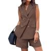 imageBTFBM 2 Piece Outfits For Women Summer 2025 Sleeveless Button Down Business Casual Vest Shorts Sets Work Clothes PocketsCoffee