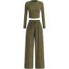 imageBTFBM Casual 2 Piece Sets For Women Fall Outfits 2025 Ribbed Long Sleeve Crop Top Wide Leg Pants Matching Lounge SetArmy Green