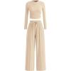 imageBTFBM Casual 2 Piece Sets For Women Fall Outfits 2025 Ribbed Long Sleeve Crop Top Wide Leg Pants Matching Lounge SetBeige