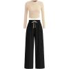 imageBTFBM Casual 2 Piece Sets For Women Fall Outfits 2025 Ribbed Long Sleeve Crop Top Wide Leg Pants Matching Lounge SetBeige Black