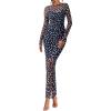 imageBTFBM Fall Dresses for Women 2025 2 Piece Set Long Sleeve Polka Dot Sexy Bodycon Mesh Dress and Slip Dress Party WeddingBig Dot Navy White