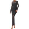 imageBTFBM Fall Dresses for Women 2025 2 Piece Set Long Sleeve Polka Dot Sexy Bodycon Mesh Dress and Slip Dress Party WeddingSmall Dot Black White