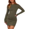 imageBTFBM Fall Dresses for Women 2025 Fashion Long Sleeve Boat Neck Slim Fit Party Club Short Tight Basic Bodycon Mini DressArmy Green