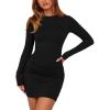 imageBTFBM Fall Dresses for Women 2025 Fashion Long Sleeve Boat Neck Slim Fit Party Club Short Tight Basic Bodycon Mini DressBlack