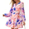imageBTFBM Fall Dresses for Women 2025 Long Sleeve Elastic Waist Mini Wedding Guest Dress Boho Floral Beach Vacation ClothesWatercolour Purple