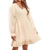 imageBTFBM Long Sleeve Fall Dresses for Women 2025 Casual V Neck Swiss Dot Smocked Ruffle Chiffon Summer Flowy Mini DressApricot