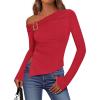 imageBTFBM Off The Shoulder Tops for Women Fall Fashion 2025 Asymmetrical Long Sleeve Shirts Fitted Going Out Top Y2K ClothesRed