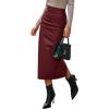 imageBTFBM Skirts for Women Trendy Fall 2025 Elastic Waist Ruched Bodycon Slit Pencil Midi Leather Skirt Bussiness CasualBurgundy