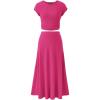 imageBTFBM Women Two Piece Skirt Set Summer 2025 Casual Vacation Crew Neck Short Sleeve Cropped Top Elastic Waist Midi SkirtsRose Red