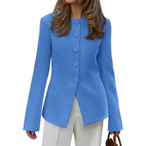 imageBTFBM Blazers for Women Business Casual Open Front Long Sleeve Button Work Office Suit Jackets Dressy Blazer PocketsBlue