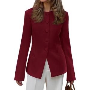 imageBTFBM Blazers for Women Business Casual Open Front Long Sleeve Button Work Office Suit Jackets Dressy Blazer PocketsBurgundy