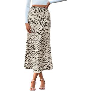 imageBTFBM Satin Skirts for Women 2025 Fall High Waisted ALine Leopard Print Cocktail Wedding Long Silk Summer Midi SkirtApricot Black
