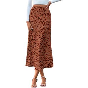 imageBTFBM Satin Skirts for Women 2025 Fall High Waisted ALine Leopard Print Cocktail Wedding Long Silk Summer Midi SkirtBrick Red Black