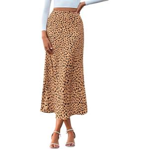 imageBTFBM Satin Skirts for Women 2025 Fall High Waisted ALine Leopard Print Cocktail Wedding Long Silk Summer Midi SkirtKhaki Black