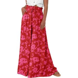 imageBTFBM Women Casual High Waist Wide Leg Pants 2025 Summer Fall Long Palazzo Pants Pocket Lounge Vacation Beach TrousersPrint Red