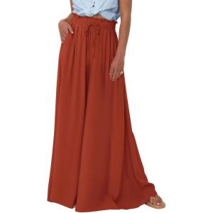 imageBTFBM Women Casual High Waist Wide Leg Pants 2025 Summer Fall Long Palazzo Pants Pocket Lounge Vacation Beach TrousersSolid Brick Red