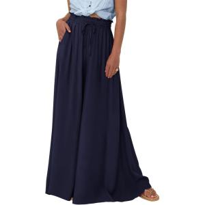 imageBTFBM Women Casual High Waist Wide Leg Pants 2025 Summer Fall Long Palazzo Pants Pocket Lounge Vacation Beach TrousersSolid Navy