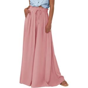 imageBTFBM Women Casual High Waist Wide Leg Pants 2025 Summer Fall Long Palazzo Pants Pocket Lounge Vacation Beach TrousersSolid Pink