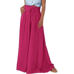 imageBTFBM Women Casual High Waist Wide Leg Pants 2025 Summer Fall Long Palazzo Pants Pocket Lounge Vacation Beach TrousersSolid Rose Red