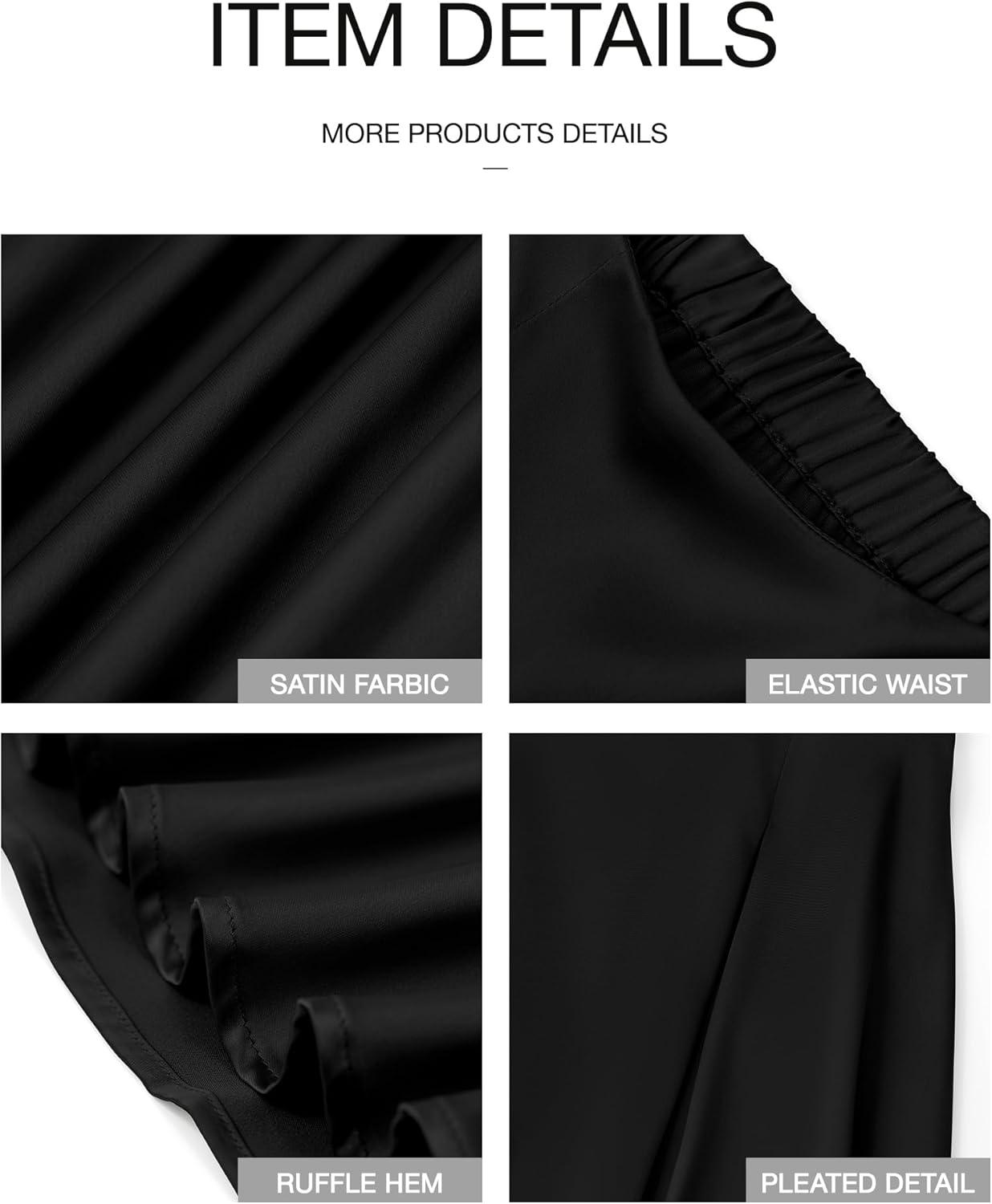 imageBTFBM High Waisted Skirts for Women Fall Clothes 2025 Elegant Satin Flowy ALine Cocktail Formal Night Out Maxi SkirtBlack