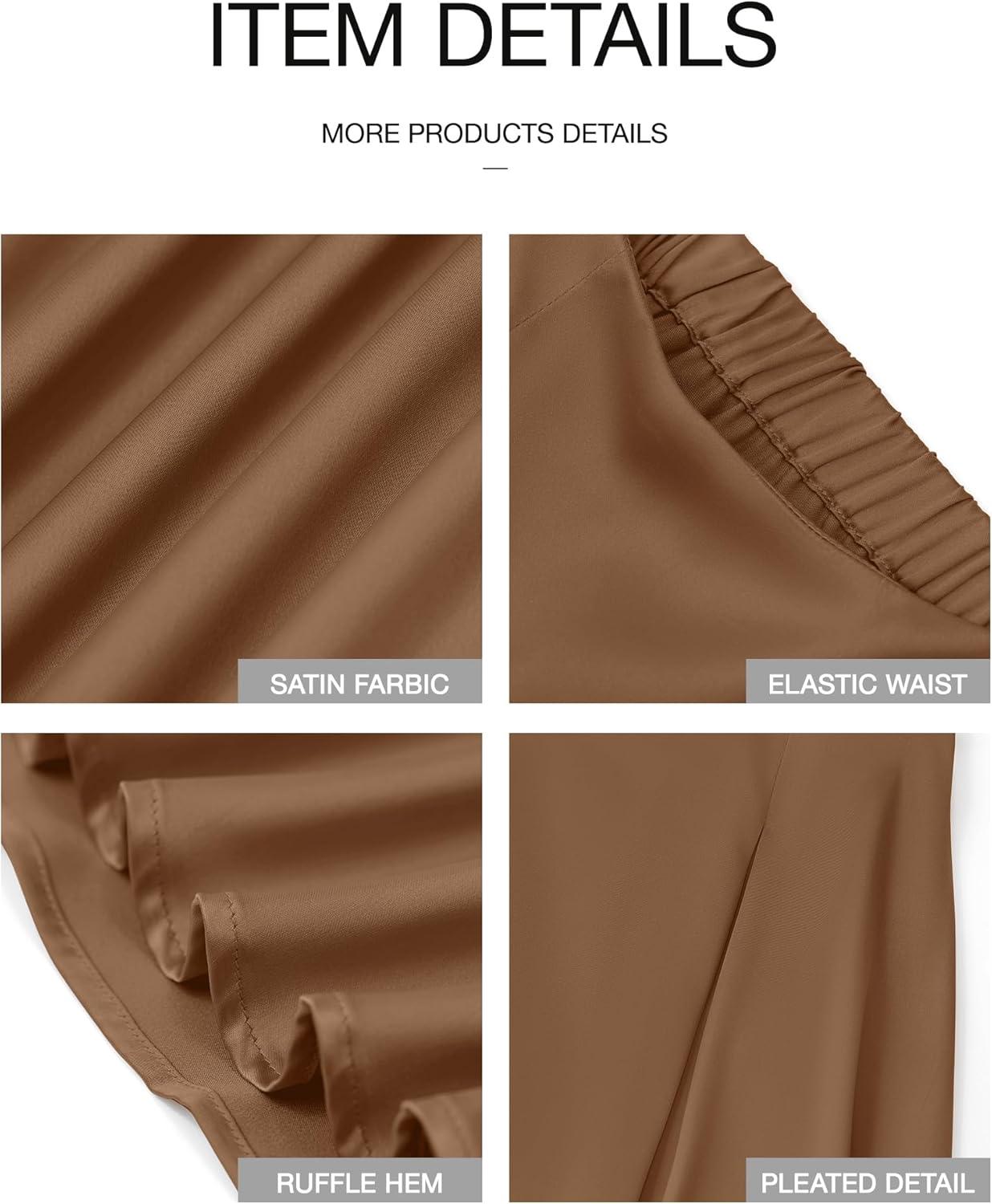 imageBTFBM High Waisted Skirts for Women Fall Clothes 2025 Elegant Satin Flowy ALine Cocktail Formal Night Out Maxi SkirtCoffee