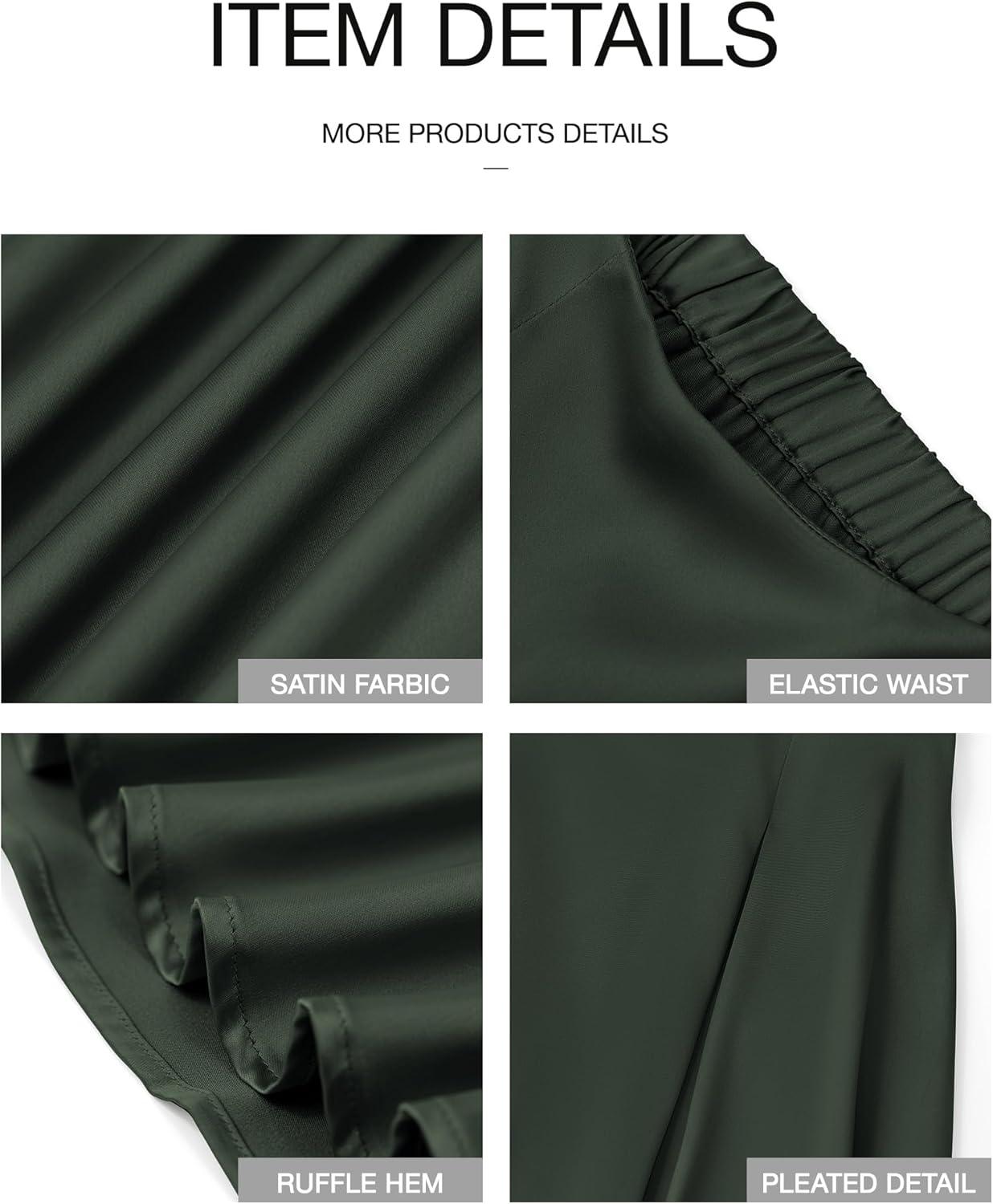 imageBTFBM High Waisted Skirts for Women Fall Clothes 2025 Elegant Satin Flowy ALine Cocktail Formal Night Out Maxi SkirtDark Army Green
