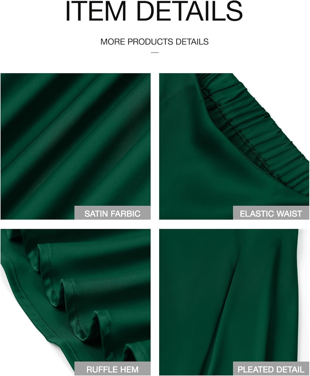 imageBTFBM High Waisted Skirts for Women Fall Clothes 2025 Elegant Satin Flowy ALine Cocktail Formal Night Out Maxi SkirtDark Green