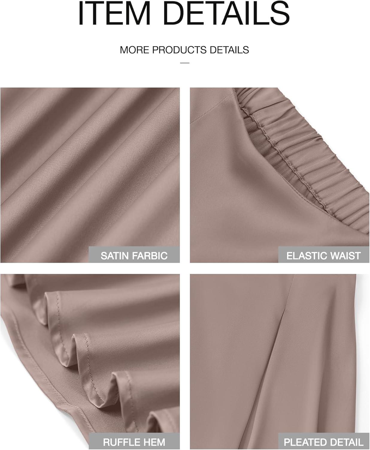 imageBTFBM High Waisted Skirts for Women Fall Clothes 2025 Elegant Satin Flowy ALine Cocktail Formal Night Out Maxi SkirtLight Khaki