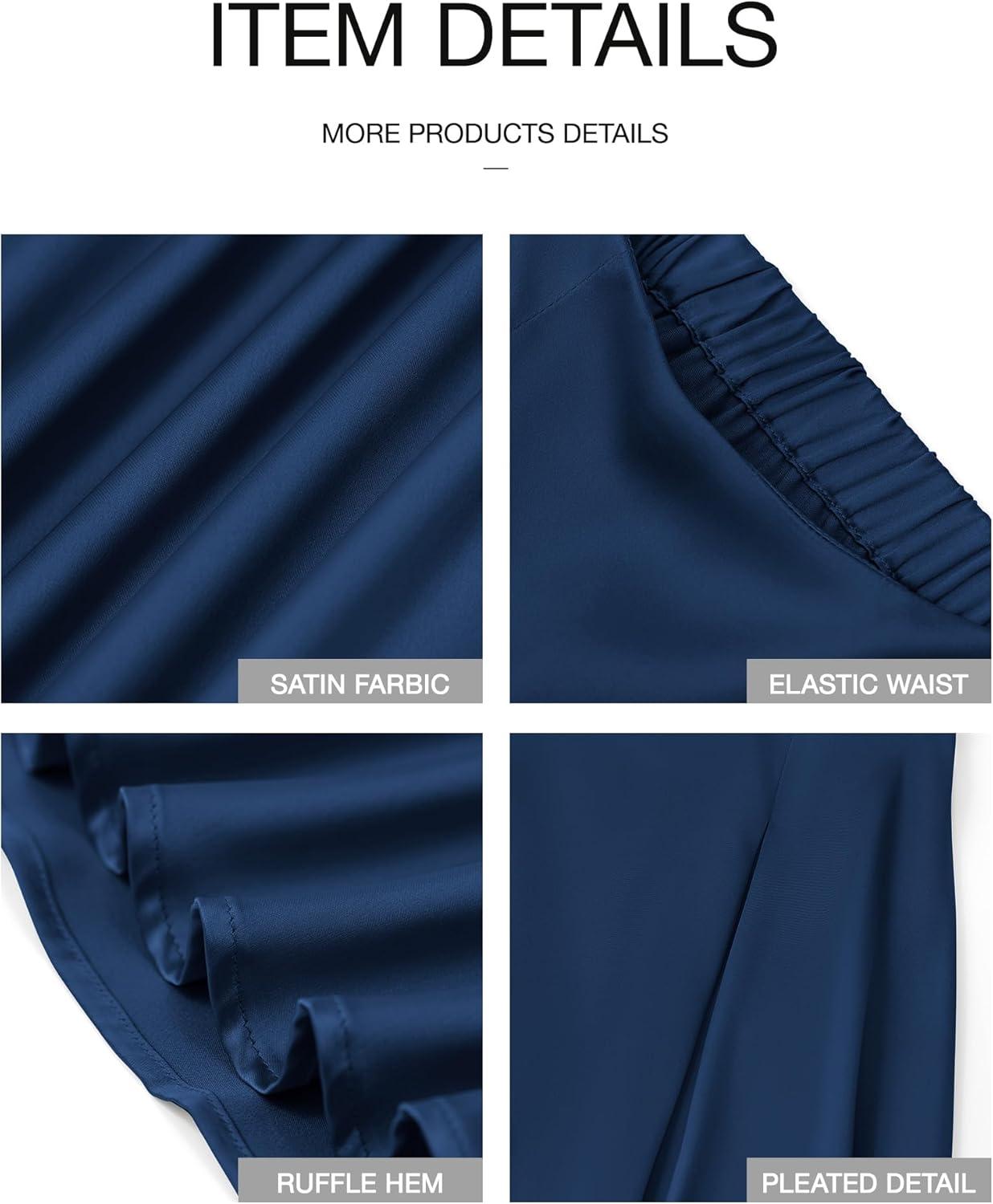 imageBTFBM High Waisted Skirts for Women Fall Clothes 2025 Elegant Satin Flowy ALine Cocktail Formal Night Out Maxi SkirtNavy