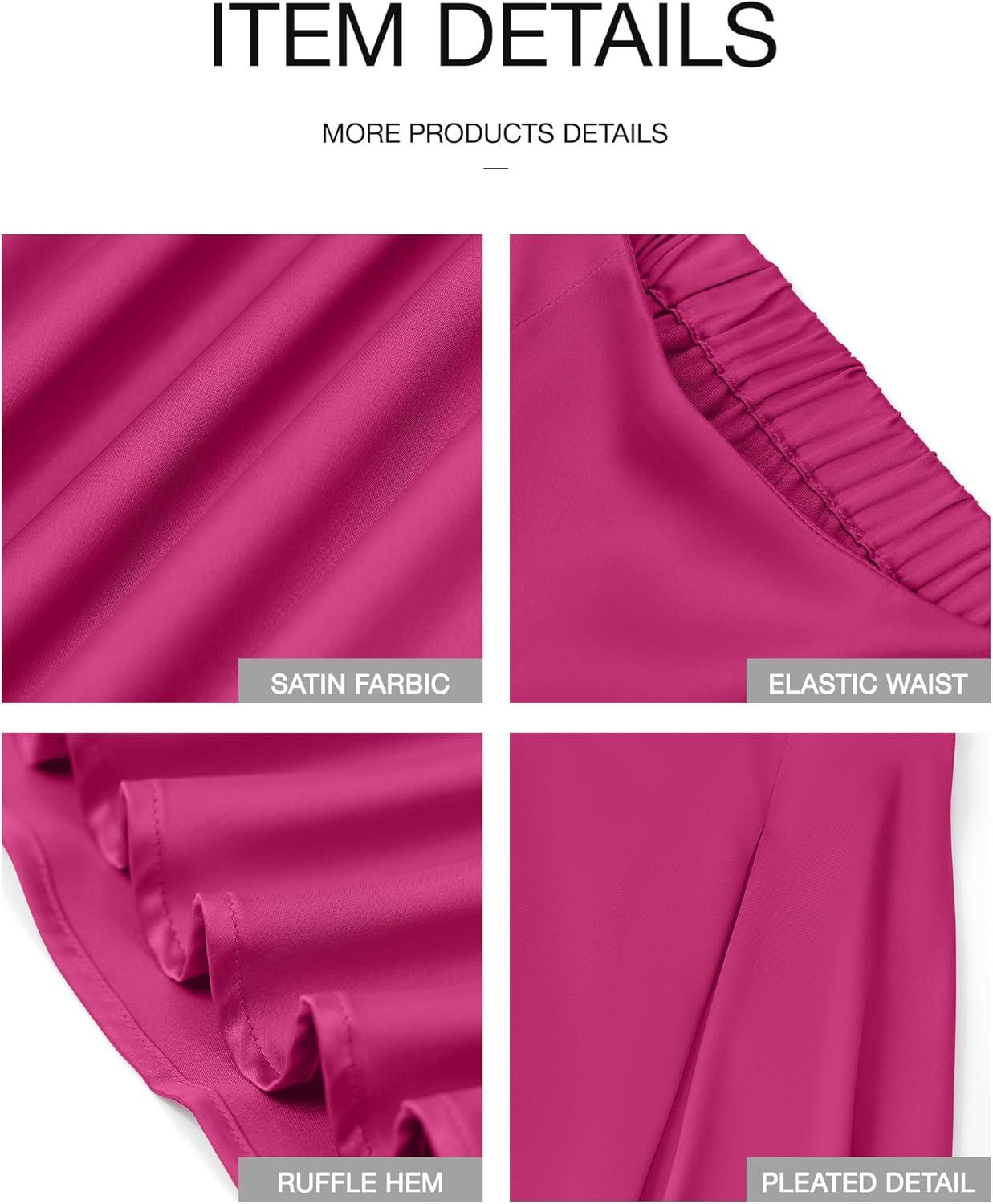imageBTFBM High Waisted Skirts for Women Fall Clothes 2025 Elegant Satin Flowy ALine Cocktail Formal Night Out Maxi SkirtRose Red