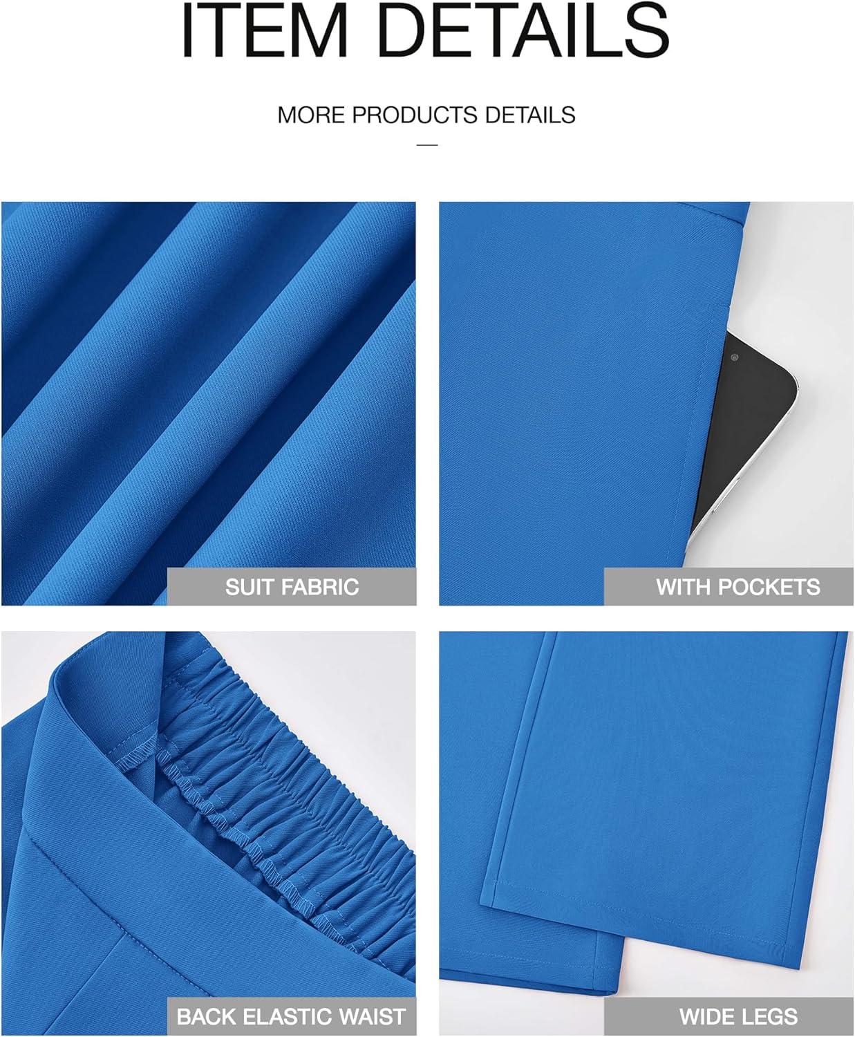 imageBTFBM Women High Waisted Wide Leg Pants Fall 2025 Business Casual Work Dress Pants Loose Office Palazzo Trousers PocketsBlue