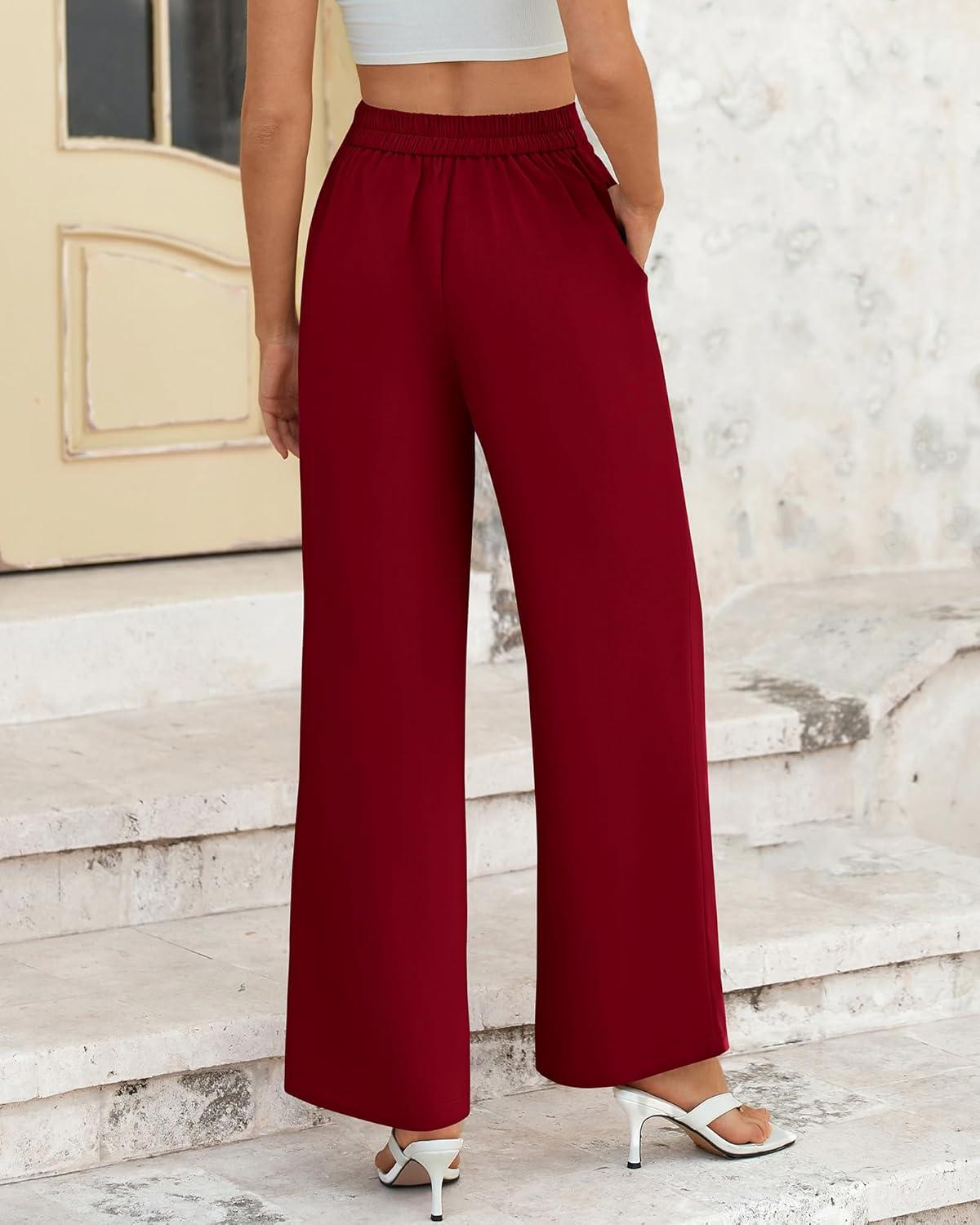 imageBTFBM Women High Waisted Wide Leg Pants Fall 2025 Business Casual Work Dress Pants Loose Office Palazzo Trousers PocketsBurgundy