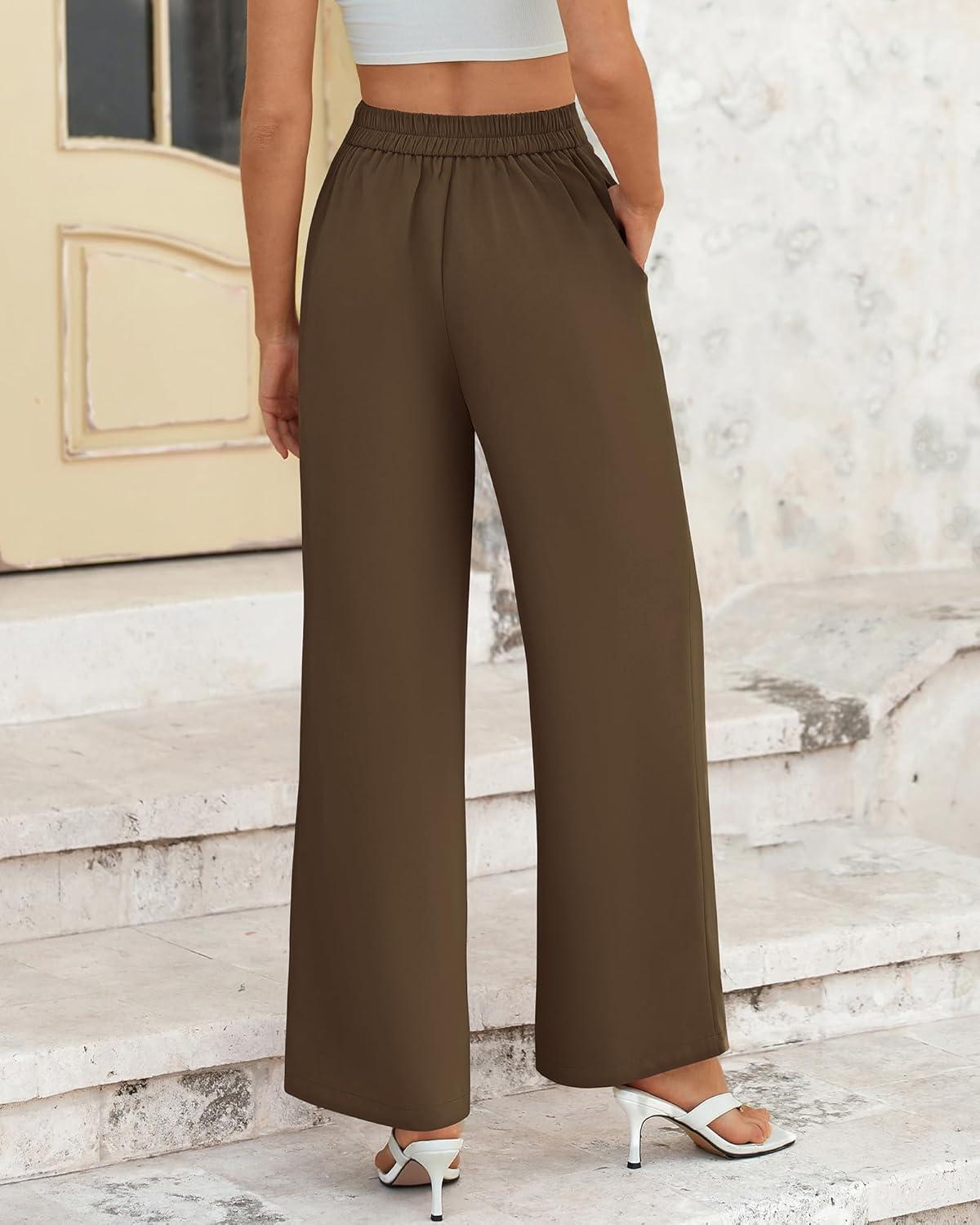 imageBTFBM Women High Waisted Wide Leg Pants Fall 2025 Business Casual Work Dress Pants Loose Office Palazzo Trousers PocketsCoffee