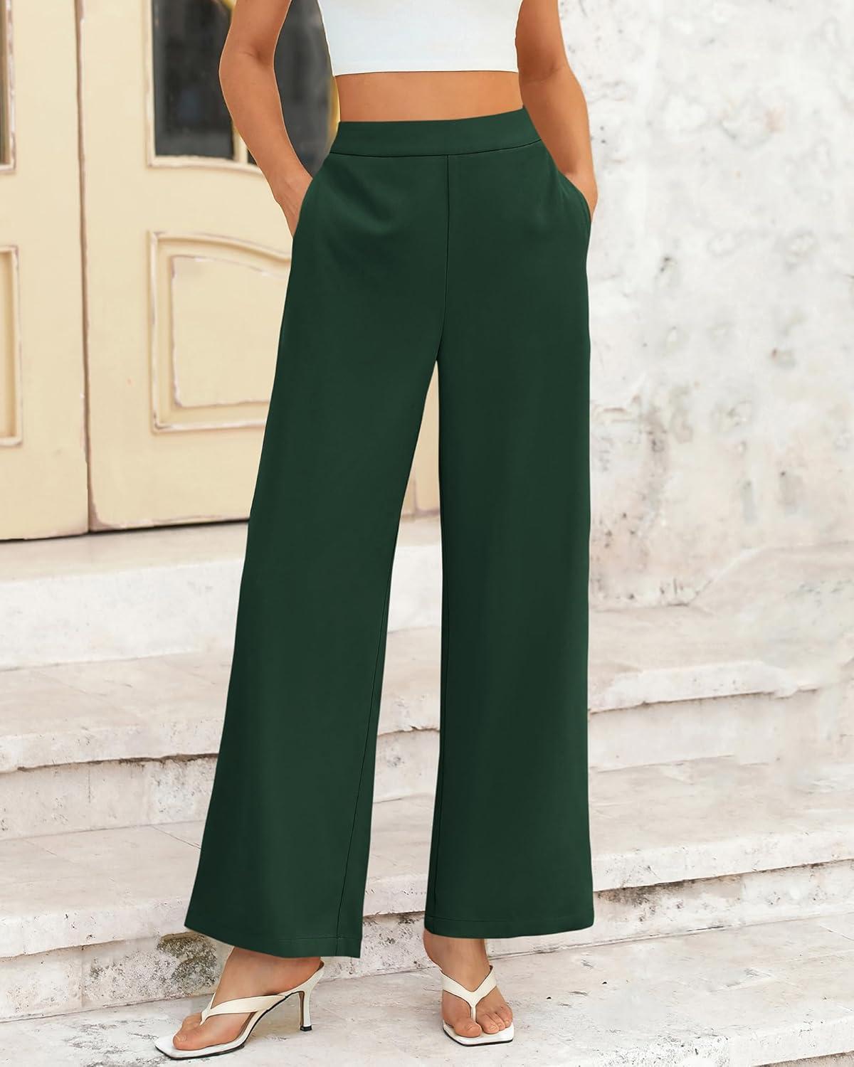 imageBTFBM Women High Waisted Wide Leg Pants Fall 2025 Business Casual Work Dress Pants Loose Office Palazzo Trousers PocketsDark Green